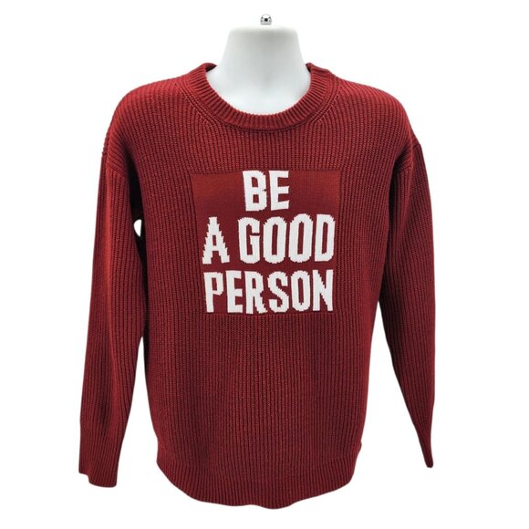 Be A Good Person Mens Small Sweater Spell Out Red White Knit Crewneck - Picture 1 of 7
